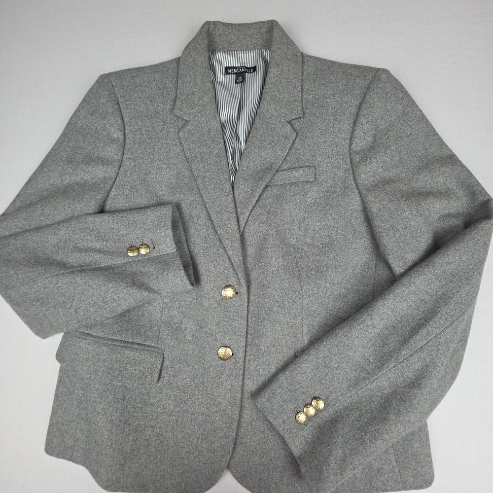 J.Crew Mercantile Two-Button Wool Blend Blazer Women 14 Gray Gold Buttons